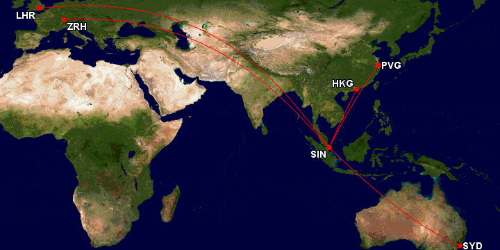 Singarpore Airlines New A380 Business Class Review Map