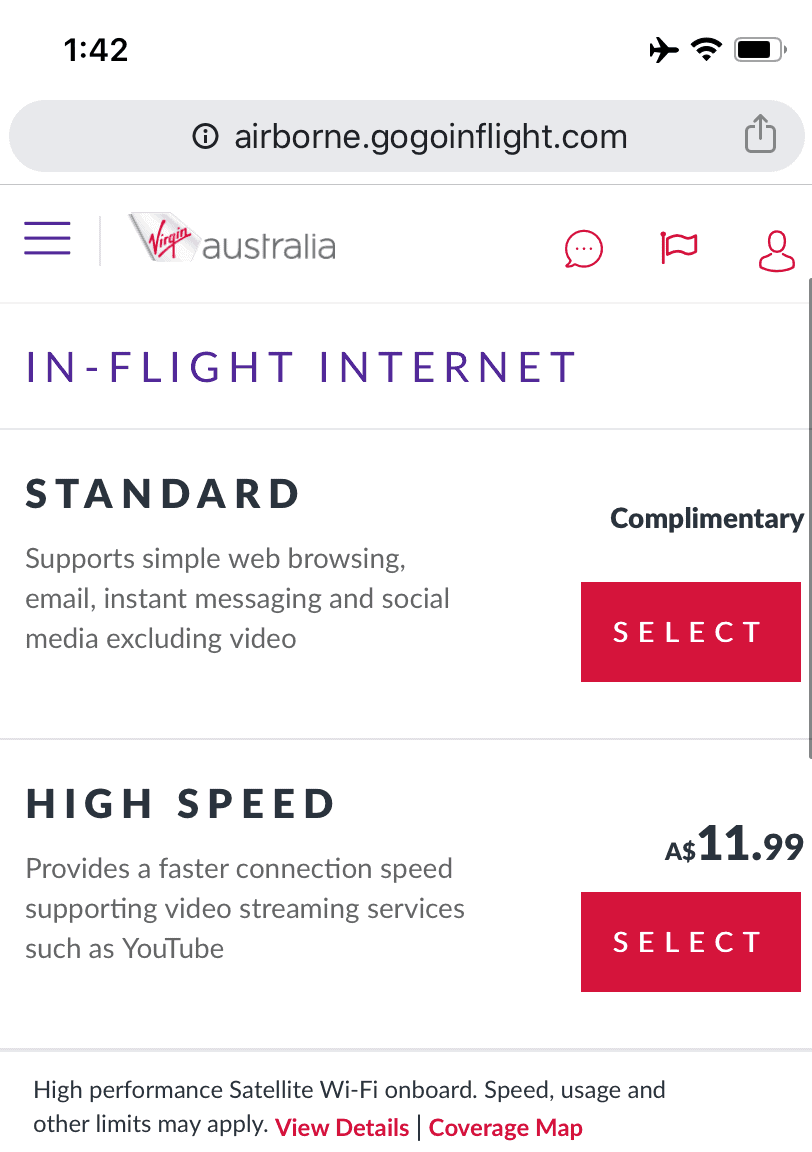 Virgin Australia inflight wifi