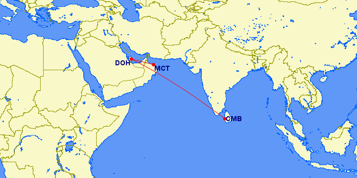 CMB (Colombo) to MCT (Muscat)