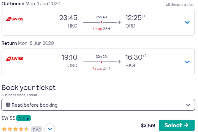 Hong Kong to Chicago Business Class From $2169 Return 3