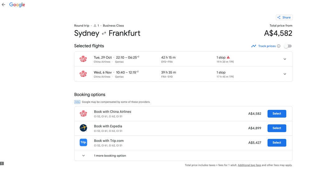 Sydney to Frankfurt