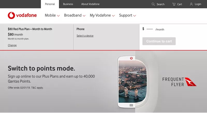 Vodafone’s advert reads “Switch to points mode.”