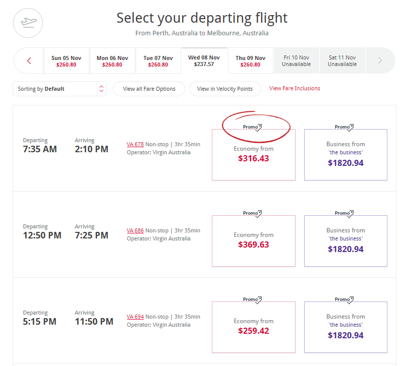 how to see Virgin Australia discount?