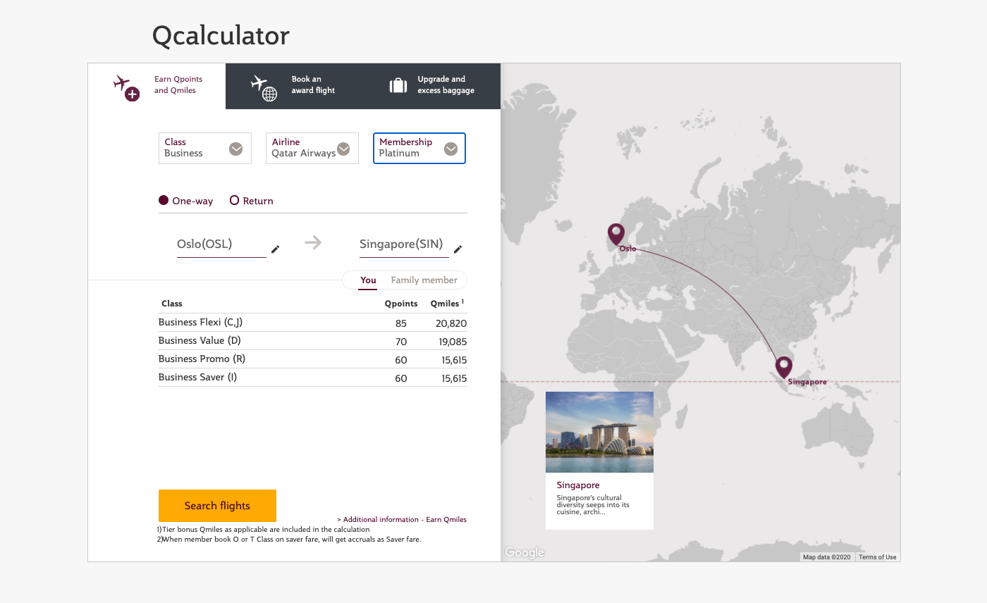 Qatar Airways Qcalculator