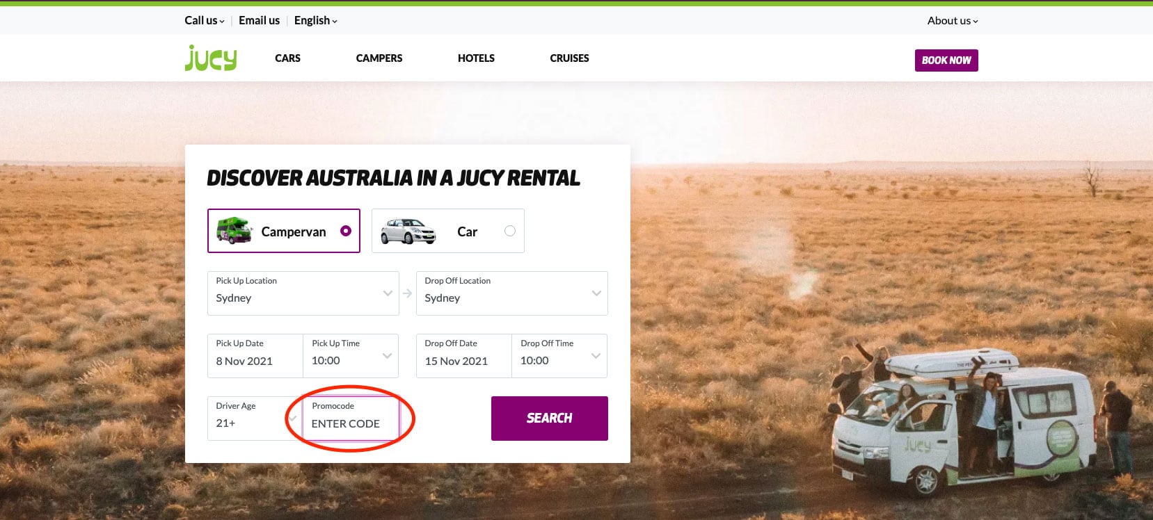 how to use Jucy rental promo code