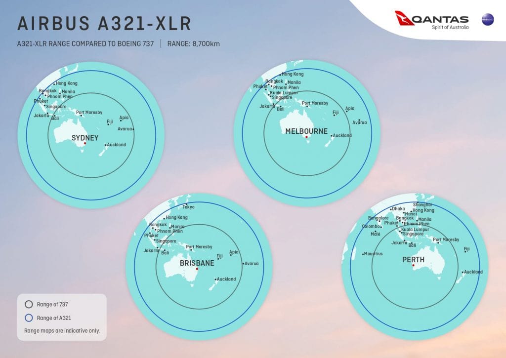 Qantas A321XLR Range Map