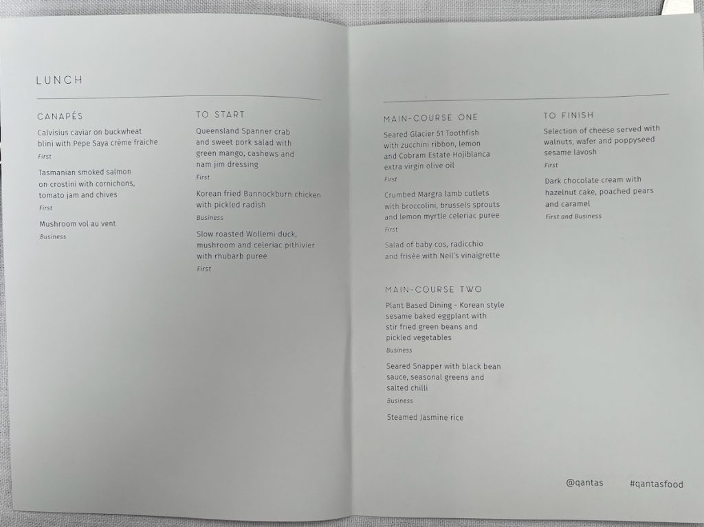 Qantas New Menu March 2023