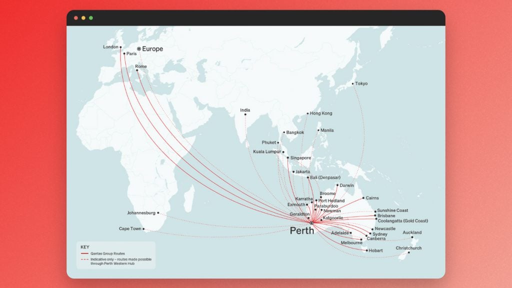 Qantas route possibilities from Perth Western Hub Project