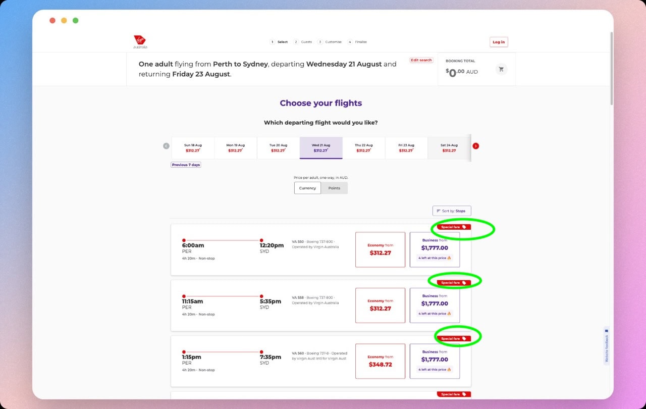 how to tell if promo code has been applied to Virgin AU flight
