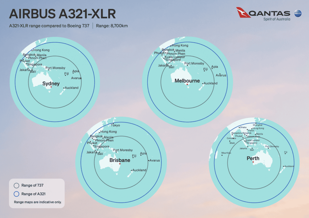 Qantas A321XLR Range Map