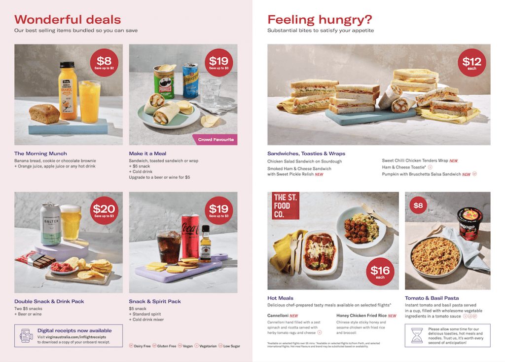 Virgin Australia New Economy Buy Onboard Menu, November 2024